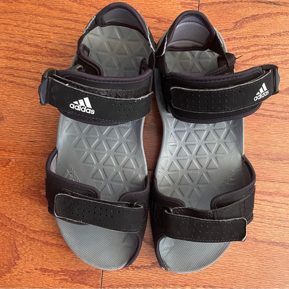 Adidas Woman's Black and Gray Sandals